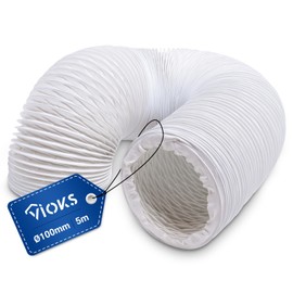 VIOKS Exhaust Hose, Air Conditioner, 5 Metres, Ventilation Hose, 100 mm, White, PVC, Exhaust Pipe, Cooker Hood, Air Conditioning Hose, Exhaust Hose, Dryer, Flex Hose for 100 Ducting Systems