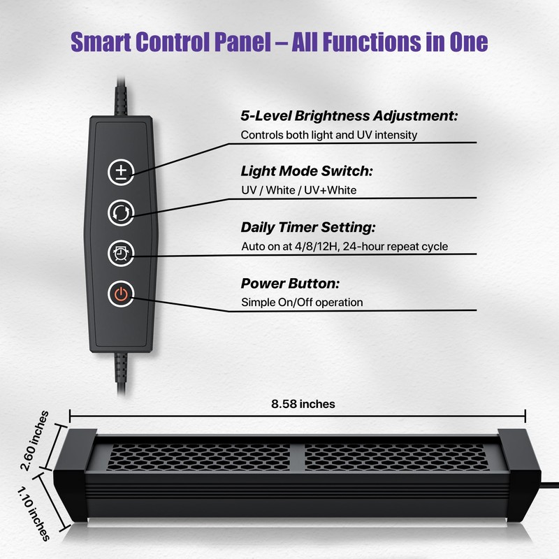 LURMMUE Reptile UVB Light Bar 8.5" – Full Spectrum UVA