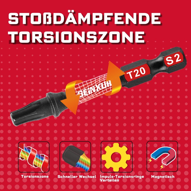 Geinxurn Torx Impact-Resistant Screwdriver Bits Set, 45 Pieces, 50 mm