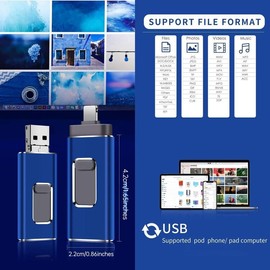 4 in 1 Ultra-Fast Flash Drive for iPhone & Type-C & Android & PC, 128GB-1TB OTG USB 3.0 Memory Stick Photo Stick Thumb Drive Pen Drive, Ideal Gift for Valentine's Day, Birthday:_Blue_1TB
