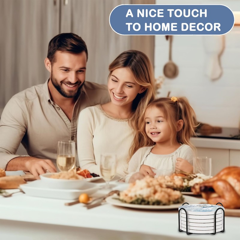 Summer Seashell Starfish Coasters Set of 6,Absorbent Ceramic Coasters with