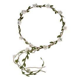 Merroyal Flower Girls Flower Wreath Headband BoHo Flower Crown Garland Headpiece Wedding Festival Party Favors Photo Prop (White)
