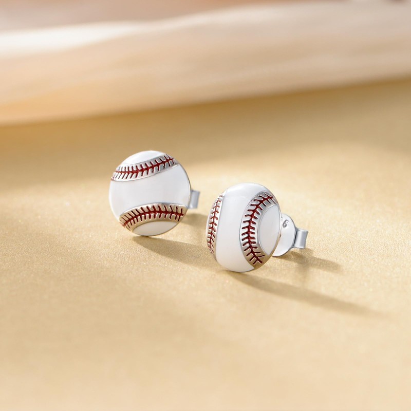 SHUSUKUE Baseball Earrings for Women Sterling Silver Baseball Stud Earrings