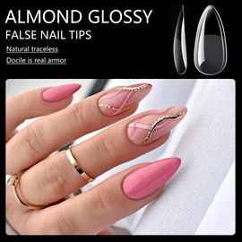 AddFavor 240pcs Almond Nail Tips Clear Full Cover Medium Length Short Almond Fake Nails Acrylic Gel Nail Tips for Salon and Home Nail Art Manicure 12 Sizes