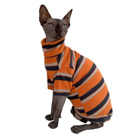 Vintage Stripes Sphynx Hairless Cats Shirt Cotton Cat Turtleneck Pet Clothes Kitten T-Shirts with Sleeves for Sphynx Cats (Orange, Medium)