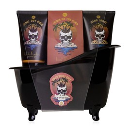 accentra Good Vibes Only Bath & Shower Set, Birch & Cedar Fragrance, Gift Set for Relaxation for Men for Birthday or Christmas, 5-Piece Wellness Gift & Care Set with Decorative Bathtub