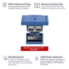 Trailer Vision 50A Anderson Connector Cover - 50Amp Anderson Plug Mounting Kit Assembly with LED Power Indicator - UV Insulated Protection for RV, Trucks, Solar, Marine, Mobile, Industrial (50A Blue)