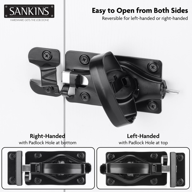 SANKINS Gate Door Latch, Dual-Sided Operation, Heavy Duty Durable Gate