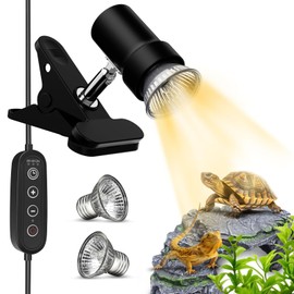 GOZILLA Reptile Heat Lamp, Turtle Lamp with 360°Rotatable Timing & Dimming Cycle Timer, 25W+50W UVA/UVB Reptile Light Bulbs for Reptile and Amphibian Tanks, Terrariums and Cages.(Black)