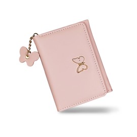 WisePoint Card Holder Wallet, PU Leather Credit Card Wallet for Women and Girls, Multi Card Slots Womens Wallet Cute Wallet with Butterfly Pendant for Shopping, Travel, Dating (pink)