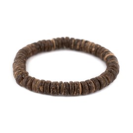 TheBeadChest Natural Coconut Shell Stretch Bracelet Brown Disk Wood