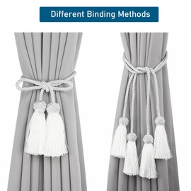 Porlau Elegant Curtain Tiebacks Rope Decorative Curtain Tie Backs for Drapes Hand Woven Window Treatment Holdbacks with Tassel, White 6pack