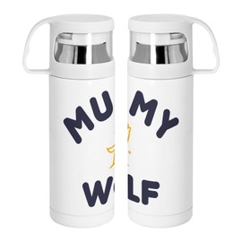 Thermoskanne aus Edelstahl mit integrierter Tasse – Mummy Wolf Family Cute – 350 ml – Thermosflasche