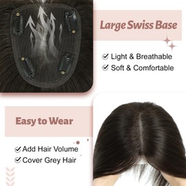 GULALUUK Hair Toppers for Women 40g Handmade Upgrade 10 * 12 cm Larger Swiss Base Wiglets Remy HairToppers 12 Inch HairToppers for Thining Hair Loss Cover GrayHair Dark Brown