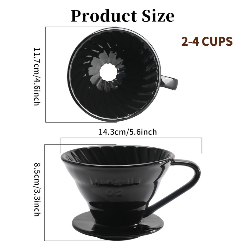 Mongdio V60 Ceramic Pour Over Coffee Dripper, Reusable Porcelain Portable