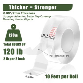 SWRT 0.08 Inch Thick Double Sided Heavy Duty Tape, 0.75 Inch x 10 FT Removable Strong Adhesive Nano Tape, No Residue, Reusable Mounting Tape, Multipurpose for Home, Office, and DIY Projects