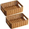 2 Pack Faux Rattan Serving Trays with Handles, Brown Plastic