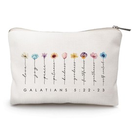 Christian Flower Makeup Bag, Galatians 5:22-23 Gift for Girls, Bible Verse Gifts for Teens Daughter Sister Bestie, Christian Inspirational Travel Cosmetic Bag, Niece, Teen Girls Birthday Decor (Galatians)
