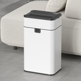 ELPHECO Bathroom Trash Can with Lid, 5.5 Gallon Automatic Trash Can, Stainless Steel Kitchen Trash Can, Motion Sensor Trash Can, Butterfly Lid, 2 AA Batteries (Excluded) White