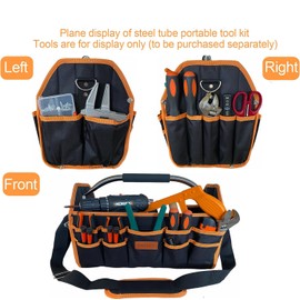 UISKOOPW 16in Tool Bag, Electrical Plumbing Tool Bag Organizer, Open Top Tool Bags, Tool Carrying Caddy with 21 External Pockets for Electricians, Steel Handle and Shoulder Strap