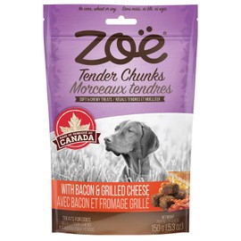 Zoe Tender Chunks for Dogs, All Natural Dog Treats, Grain-Free, Cheese and Bacon Recipe, 5.3 oz., 92043