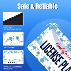 Blue Daisy License Plate Frame Flower License Plate Stainless Steel Parts Funny License Plate Decorative with Screws Size 12.3" x 6.3" for Men Women