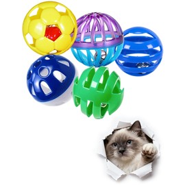 HEUHAI 5 Pack Cat Toys Balls Indoor Kitten Interactive Play Set with Bell for Chewing Chasing and Mental Stimulation (1.5'')