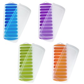 Lily's Home Silicone Ice Cube Tray with Lid Set of 4, BPA-Free, Ideal for Water Bottles & Sports Bottles, Flexible & Stackable Design for Quick Release, Ice Cube Trays for Freezer(11.69"x4.72"x0.79")