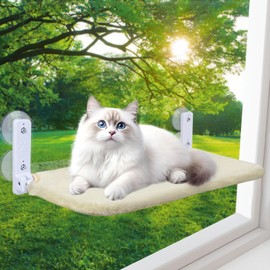 Cat Window Perch,Foldable Cat Window Hammock Sunbathing and Climbing Cats Hammock for Window Bed Bearing 40 Pounds Window Perch for Cats Inside 2-in-1 Reversible Cover（Beige）