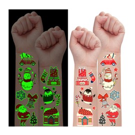 Partywind 235 Styles Glow Christmas Tattoos for Kids Stocking Stuffers, Luminous Christmas Party Decorations Supplies Favors, Holiday Party Games Toys, Santa Snowflake Decor (24 Sheets)