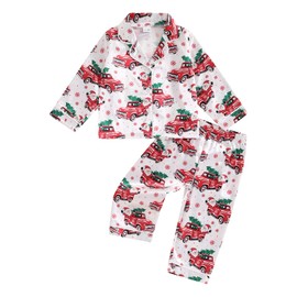 Nokpsedcb Kids Christmas Pajamas Toddler Girl Boy Cute Santa Claus Button Up Shirt Top Long Pants Loungewear Sleepwear (White,18-24 Months)