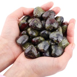 Rockcloud 10 PCS Healing Crystal Dragon Blood Stone Heart Love Carved Worry Stones with Chakra Bag Meditation Reiki Balancing