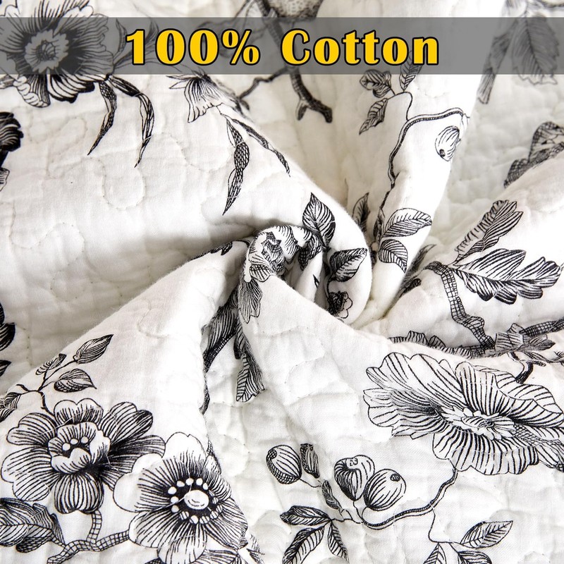 EVENHUG 100% Cotton Quilt Twin Size Black Bird Bedding Set