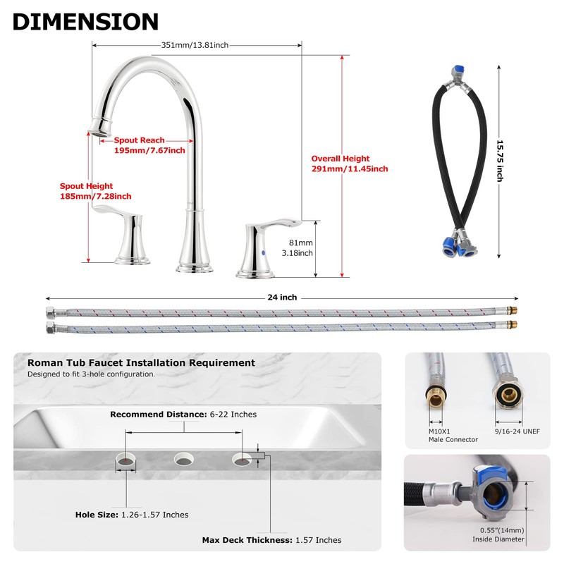 PARLOS High Arc 2-Handle Widespread Roman Tub Faucet with Valve