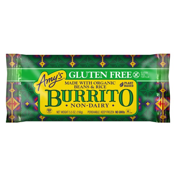 Amy's Frozen Meals, Vegan and Gluten Free Burrito, Non Dairy Burrito Made With Organic Beans and Rice, Microwave Meals, 5.5 Oz