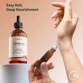 Jojoba Golden Oil - Premium Quality, 100% Pure & Natural for Hair & Nails, Cuticle Oil, Cold Pressed, Deep Moisturizing Skin & Body Oil with Vitamin E, with Dropper & Roller Applicator