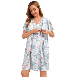 SWOMOG Nursing Nightgown 3 in 1 Labor and Delivery Hospital Gown Maternity Dress Short Sleeve Birthing Robe for Breastfeeding