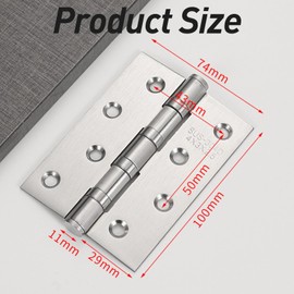 Stainless Steel Door Hinges for Wooden Doors Steel Ball Bearing Hinges Silver Stainless Steel for Front Door Room Door, 1 Pair