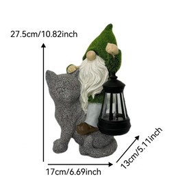 Yaoemei Garden Cat Gnome Statues Solar LED Light, Resin Cat Figurine Flocked Gnomes with Lantern, Outdoor Decor for Yard Patio Balcony Lawn Porch, Housewarming Gifts for Cat Lovers