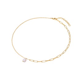 Valero Pearls Women's Necklace Stainless Steel Yellow Gold-Plated with Baroque Freshwater Cultured Pearl 7.3 mm White - Stainless Steel Necklace Yellow Gold with Pearl, Stainless Steel, Freshwater