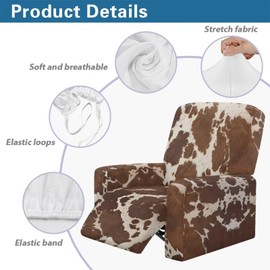 Cugasmaru Cow Print Lazy Boy Recliner Chair Covers 4-Piece Covers for Recliners Elastic Bottom Slipcover Waterproof Washable Pet Safe Storage Pockets Furniture Protector