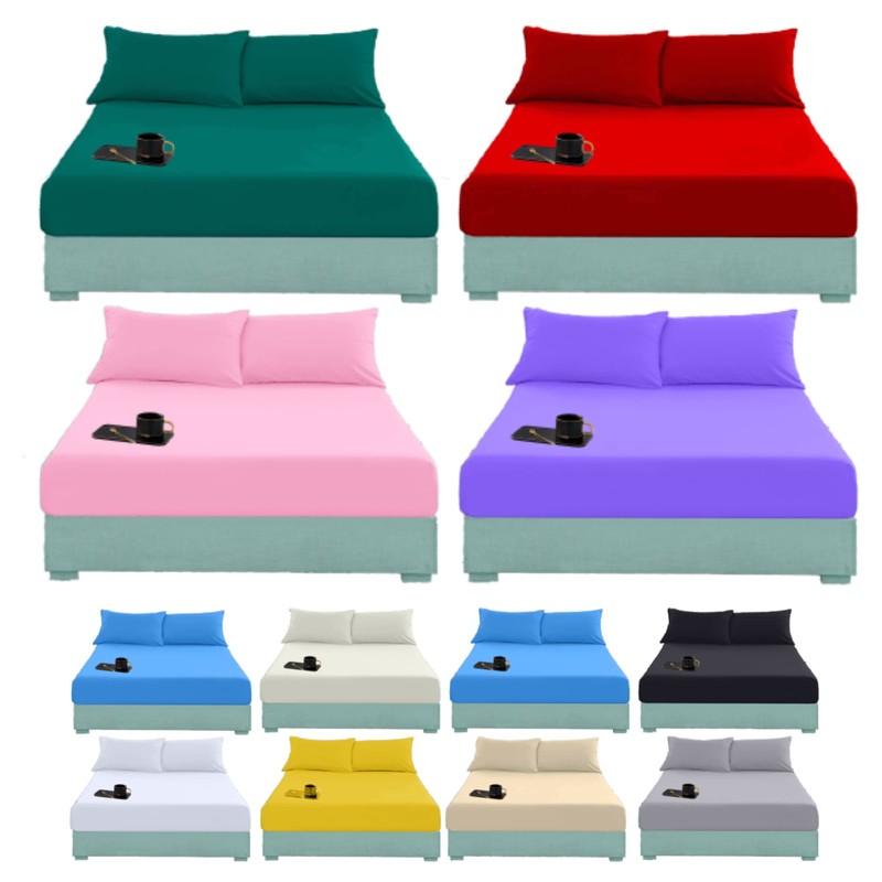 Fitted Bed Sheet Flannelette 100% Brushed Cotton Plain Dyed Fitted
