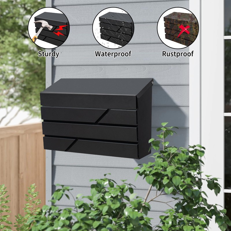 Wall Mount Mailbox for House Outside, Large Capacity Mailbox with