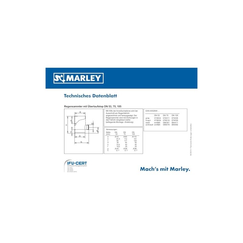 MARLEY Rain collector with overflow stop DN 53, brown