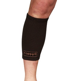 Copper D Copper Compression Calf Sleeve - Rayon from Bamboo Charcoal Copper Infused Calf Support Brace - Size Large - Extra Large - Black Copper Dots - 2 Pack