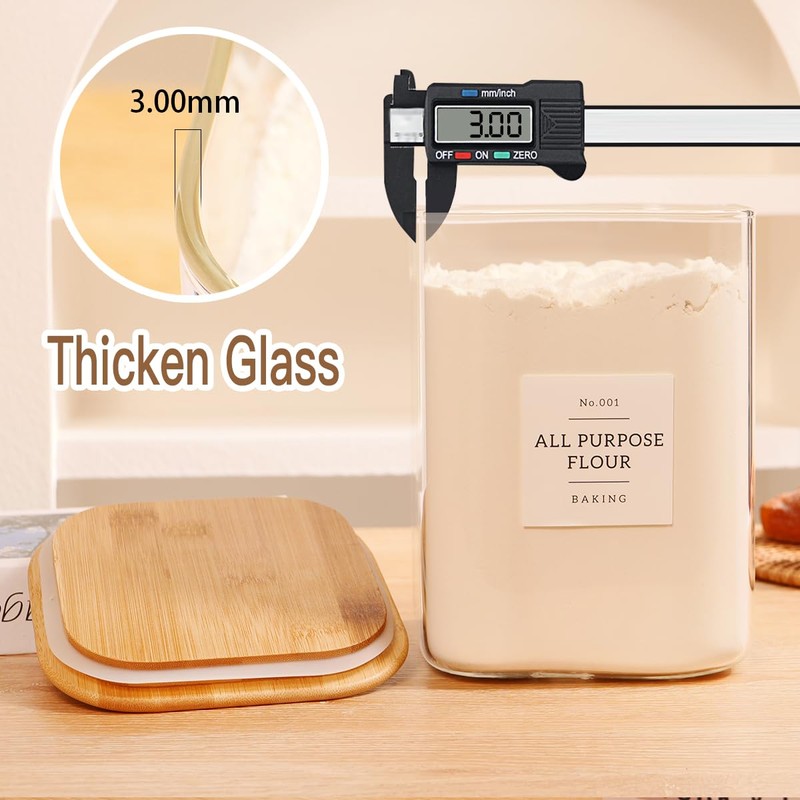 2 Pack large Square Glass Flour and Sugar Containers with