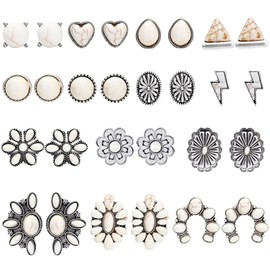 NEWITIN 14 Pairs Turquoise Stud Earrings for Women Hypoallergenic Earring ‌Turquoises Jewelry Gemstone Oval Round Flower Shape Square Studs Turquoise Earrings for Women, Stainless Steel, No Gemstone