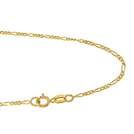 JewelStop 14k Solid Yellow Gold 1.3 mm Figaro Chain Anklet, Spring Ring Clasp - 10 Inches, 1gr.