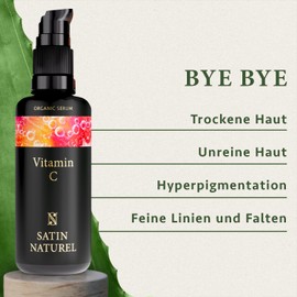 Satin Naturel Vitamin C Serum Face 50 ml - With Hyaluronic + Organic Aloe Vera - Women's Face Care - Remove Dark Circles, Remove Pigment Spots - 100% Vegan Skincare