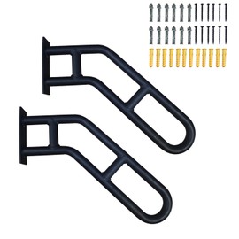 2 Pack Bent Stair Handrails for Outdoor Steps，Hand Railings for 1-3 Steps with Black Matte Finish，Wall Mounted Railings Safety Grab Bar with 2 Anti-Skid Crossbar for Garage, Porch, Garden, Yard